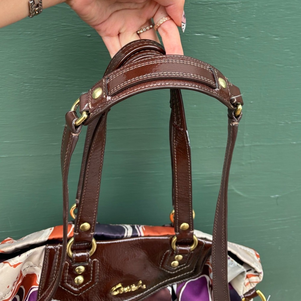 Coach Poppy Signature Sateen Applique Satchel Purple Orange Brown F20118 Womens - Picture 5 of 8